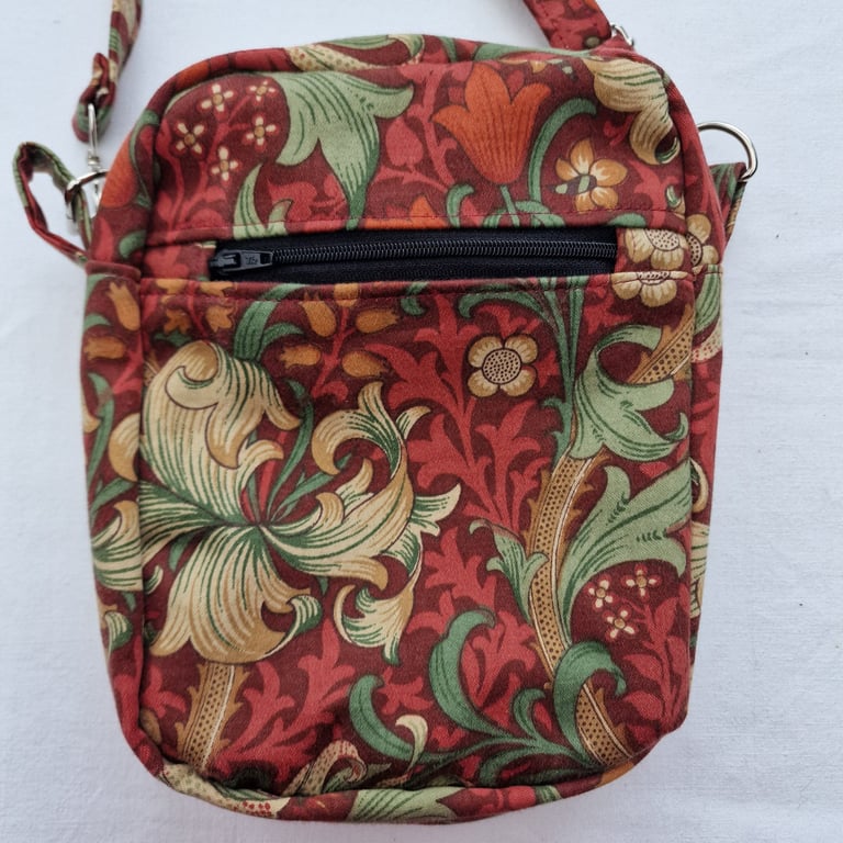 Handmade William Morris "Golden Lily Minor" crossbody "essentials" bag