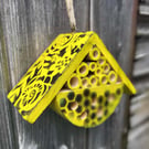 Tiny Yellow Bee Hotel - Small Wooden Bug House for Garden or Balcony 
