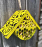 Tiny Yellow Bee Hotel - Small Wooden Bug House for Garden or Balcony 