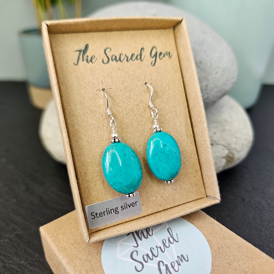 Oval Turquoise and sterling silver earrings 
