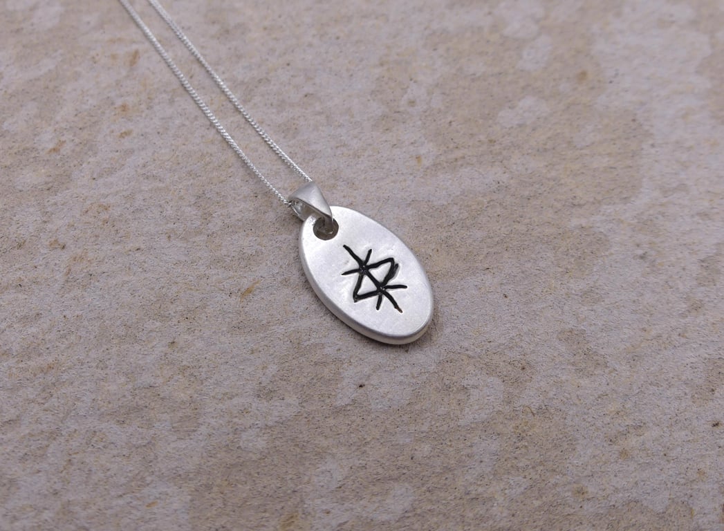 Recycled Sterling Silver Protection Bind Rune Pendant Necklace ECO STS Chain.