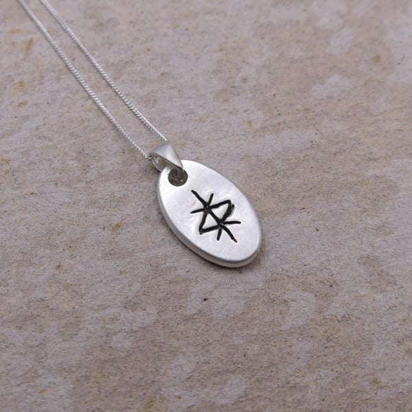 Recycled Sterling Silver Protection Bind Rune Pendant Necklace ECO STS Chain.