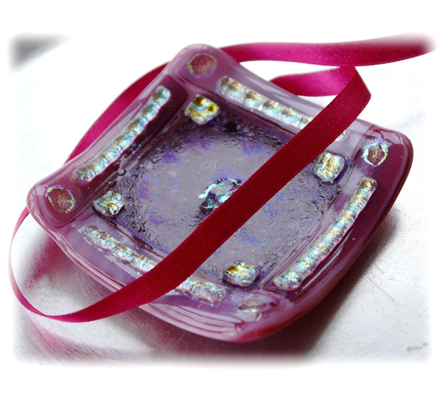 Fused Glass Trinket Dish 9cm Pink Bordered Dichroic 018