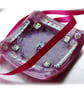Fused Glass Trinket Dish 9cm Pink Bordered Dichroic 018 - Image 1