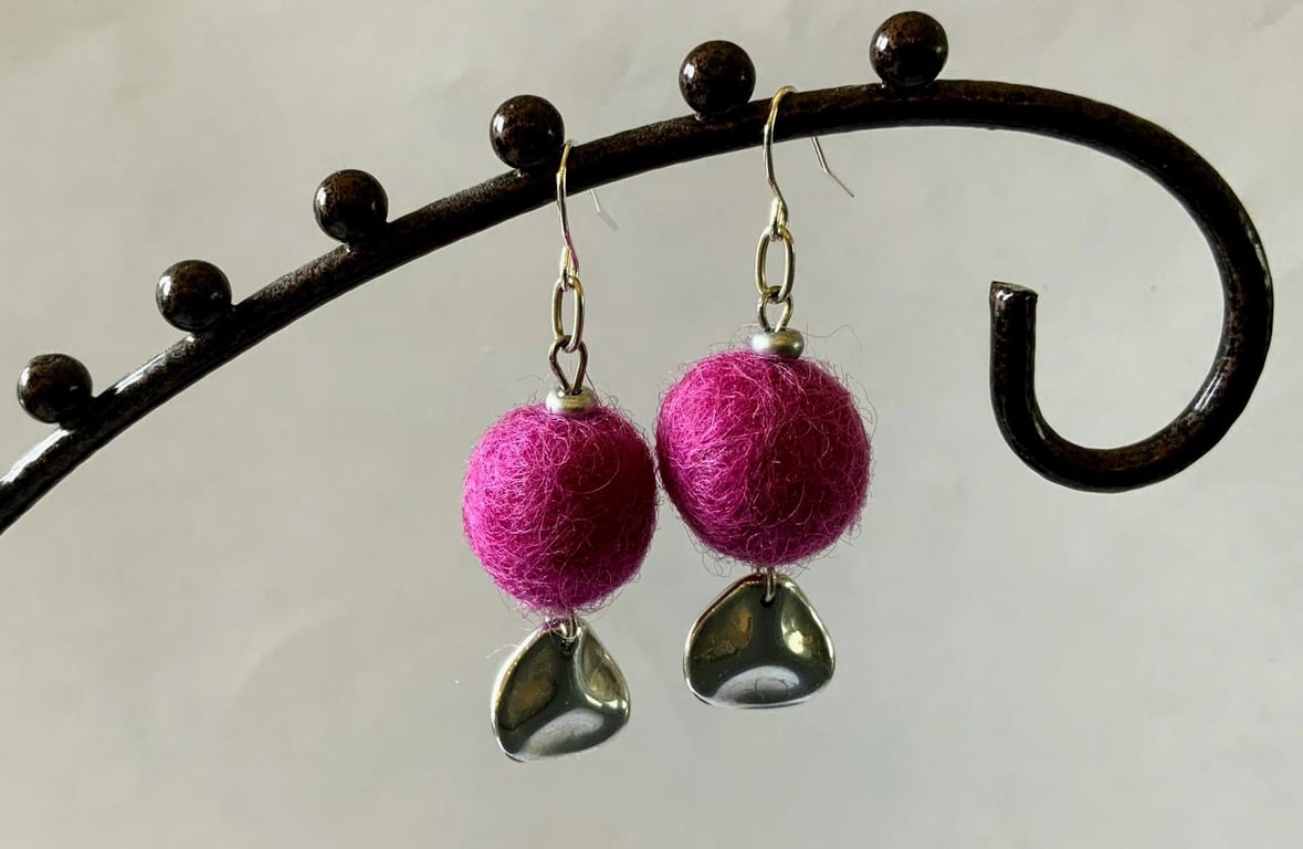 Merino wool ball earrings