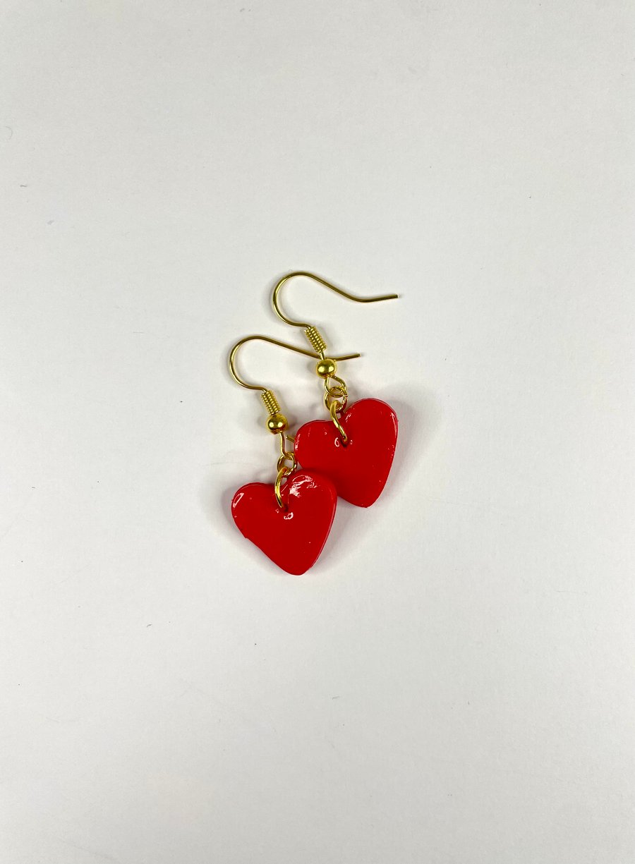 Valentine’s Collection - Small Red Heart Polymer Clay Earrings