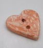 Medium Terracotta Glazed Leaf Sprig Texture Heart Shaped Ceramic Button - Image 2