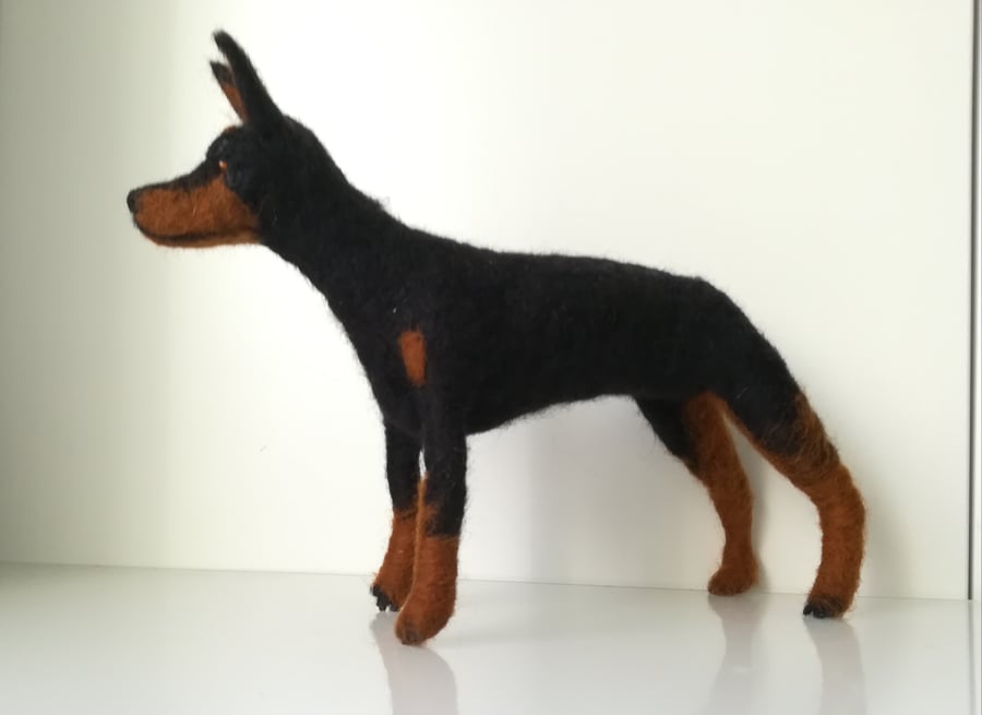 Doberman Pincher,  needle felted , wool sculpture 