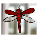 Dragonfly Suncatcher  Handmade Stained Glass Small Red