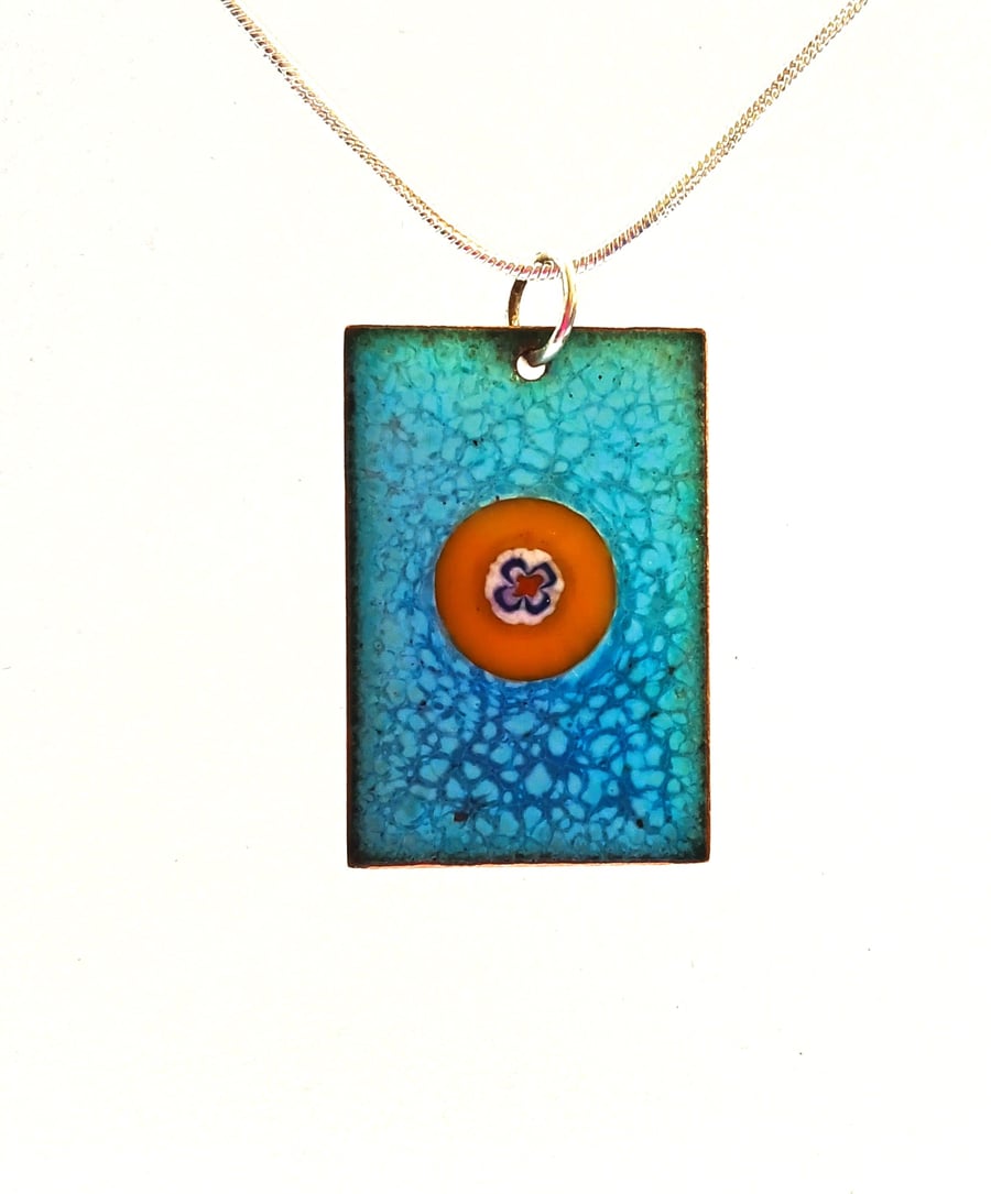 Blue pendant with millefiori in enamelled copper 253
