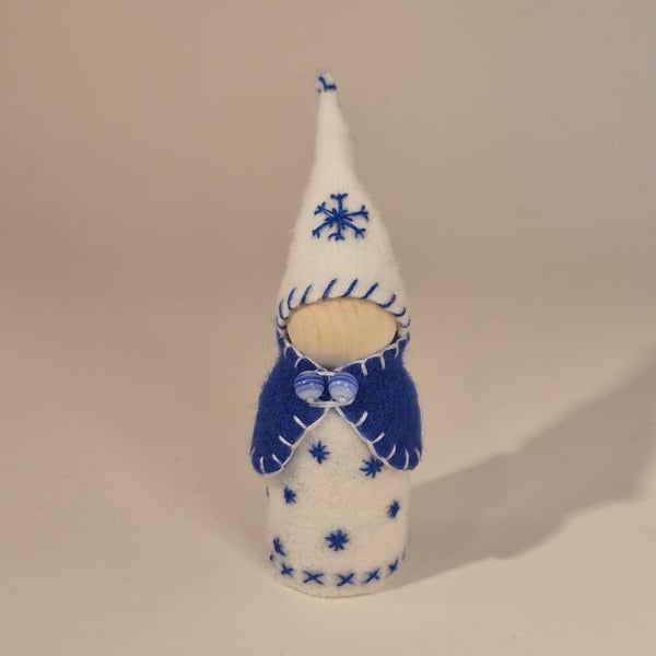 Large wintery gnome with snowflake decorations