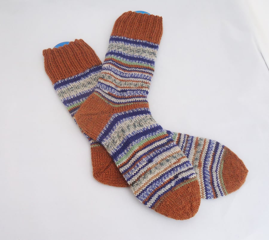 Hand Knit Socks, Multicolour Socks, Unisex Socks, Wool Socks