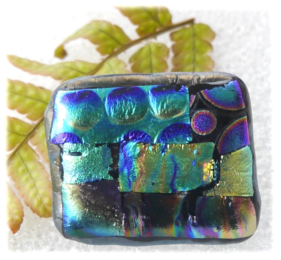 Patchwork  Brooch 101 Dichroic Fused Glass Handmade 