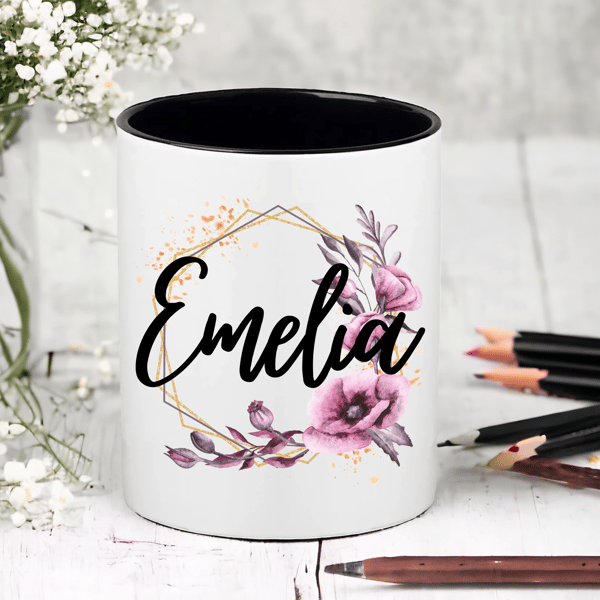 Personalised Floral Name Personalised  Pen  - Pencil Pot
