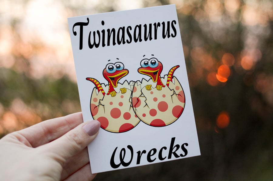 Twinasaurus Wreaks Dinosaur Twins Card, Congratulations for Baby Twins