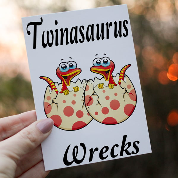 Twinasaurus Wreaks Dinosaur Twins Card, Congratulations for Baby Twins