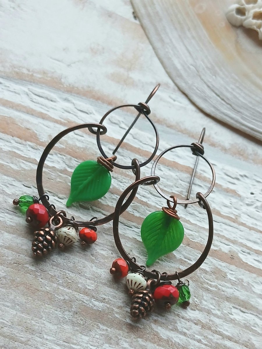 Image of Copper Double Hoop Earrings with Czech Beads