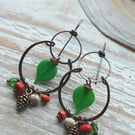 Copper Double Hoop Earrings with Czech Beads