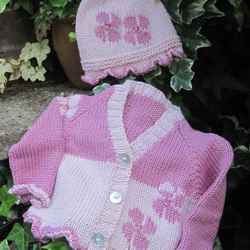 Flower Baby - Knitting Pattern in pdf for baby's cardigan and hat