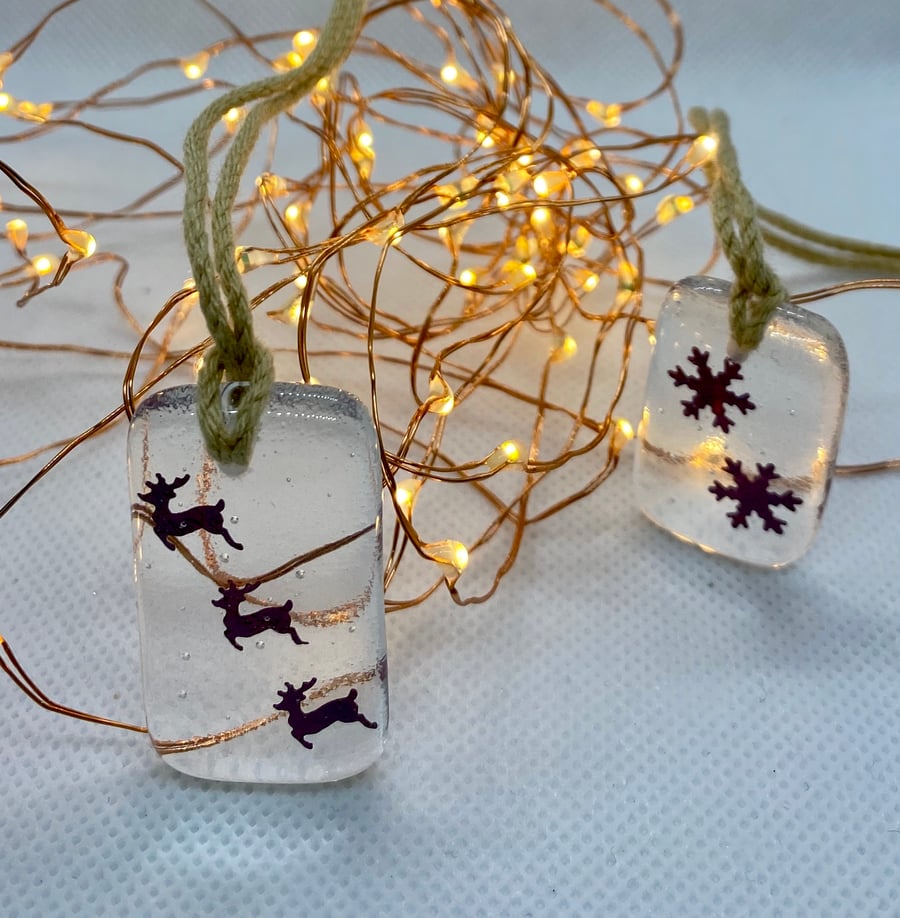 Fused glass snowflake or reindeer decoration