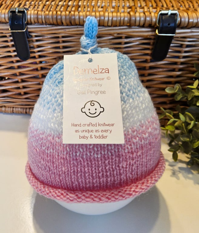 Baby Girls Knotted Fairisle Hand Knitted Pixie Hat 6-12 months size