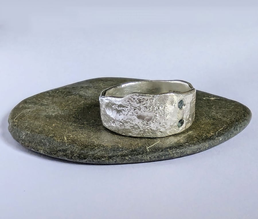 Recycled Sterling Silver Topaz Textured Ring