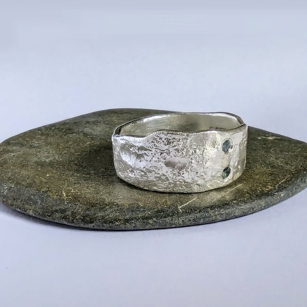 Recycled Sterling Silver Topaz Textured Ring