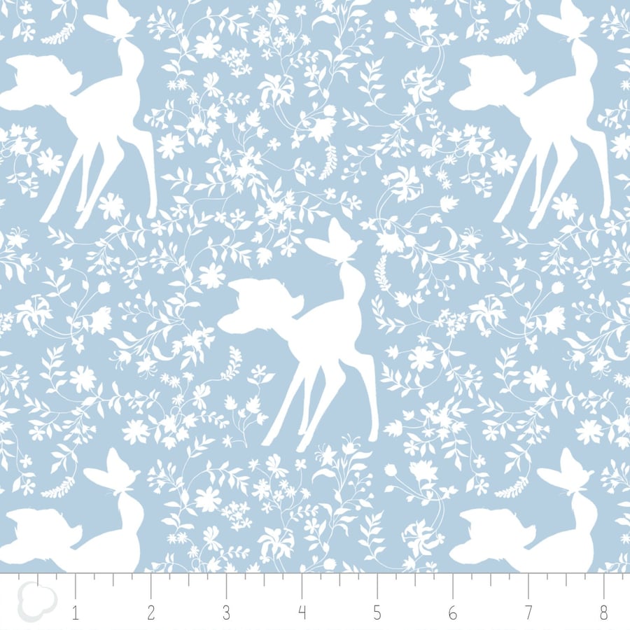 Fat Quarter Disney Bambi Silhouette Blue Cotton Quilting Sewing Fabric