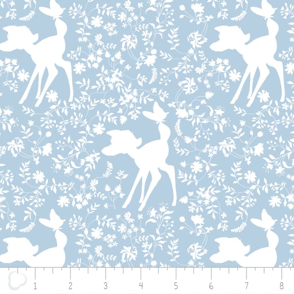 Fat Quarter Disney Bambi Silhouette Blue Cotton Quilting Sewing Fabric