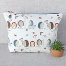 Large zipped pouch, project bag, cosmetic bag, hedgehogs