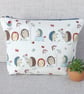 Large zipped pouch, project bag, cosmetic bag, hedgehogs
