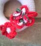 Hand Knitted White Mini Wreath with Red Flowers - Image 2