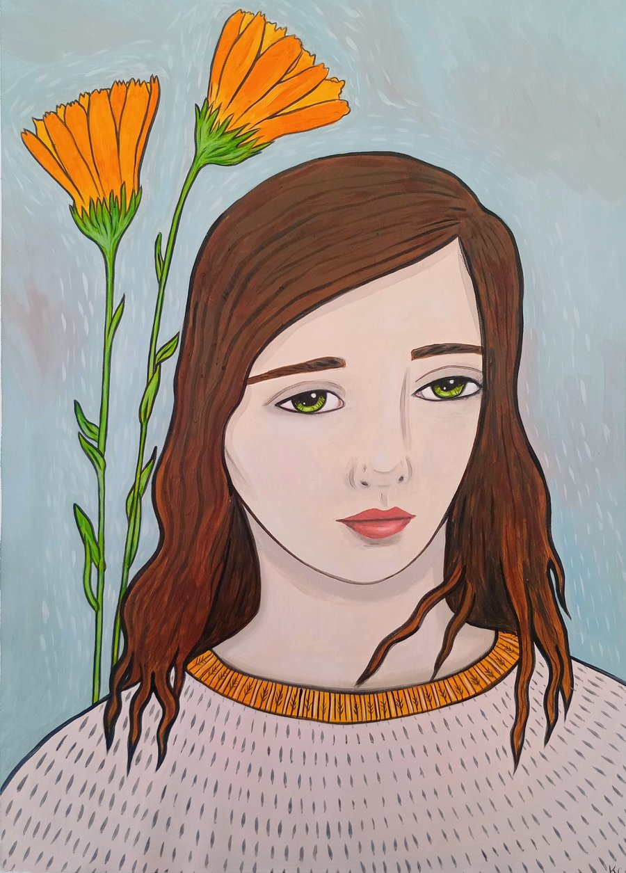 Calendula - Original Oil Painting on Paper