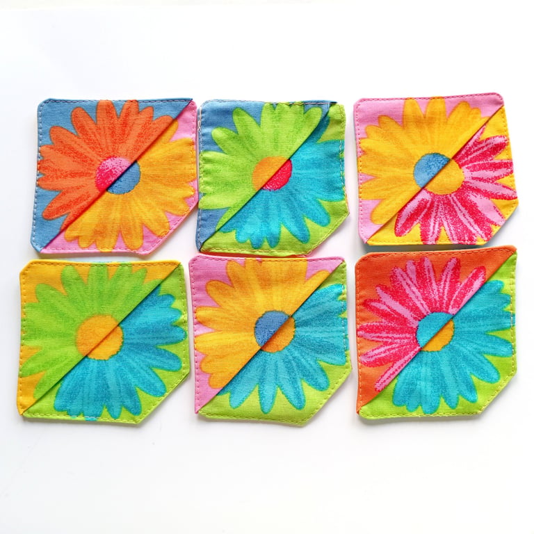 Floral Fabric Bookmarks, Colourful Daisy print, 6 book marks, Set A