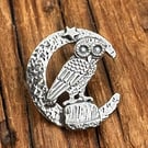 Owl Brooch Sterling Silver Tack Pin Brooch