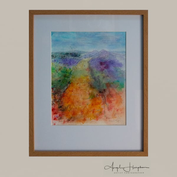 Original Framed Watercolour Painting - Mam Tor Derbyshire - with Pastel and Ink