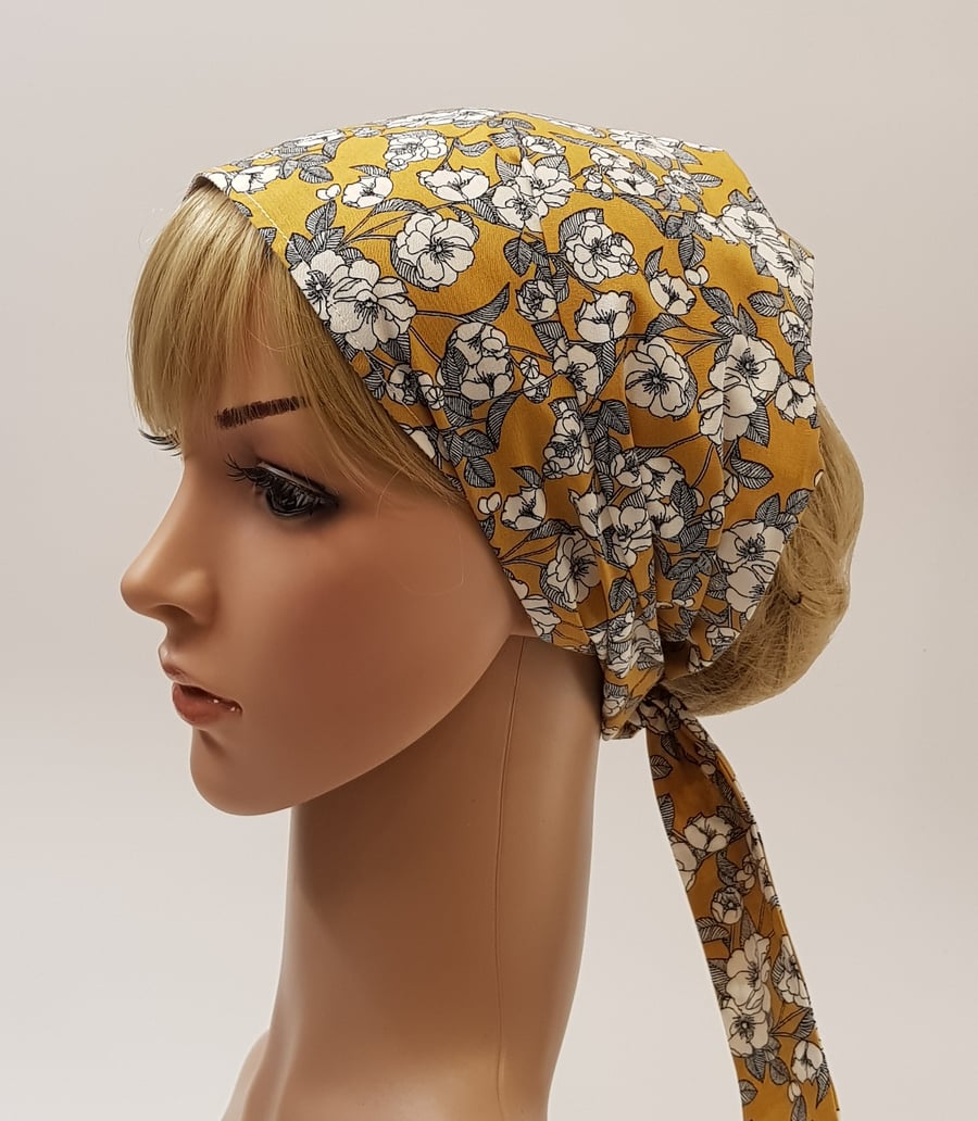 Cotton headband, wide floral hair scarf, nurse head cover, bandanna