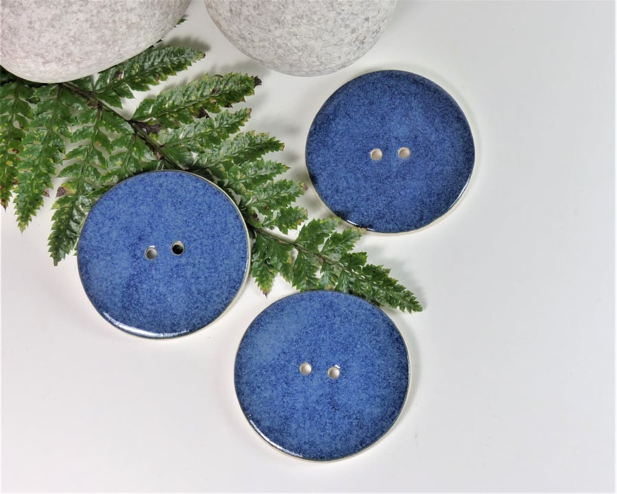 6cm  Big Rich Blue Handmade Ceramic Button - 6cm Buttons