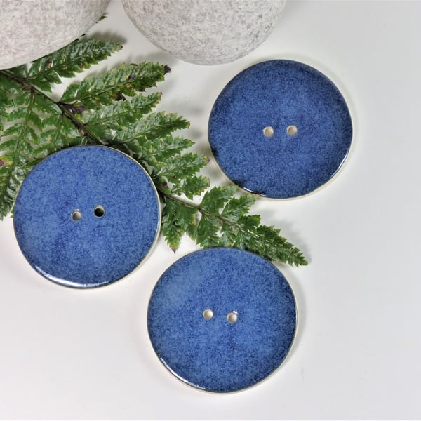 6cm  Big Rich Blue Handmade Ceramic Button - 6cm Buttons