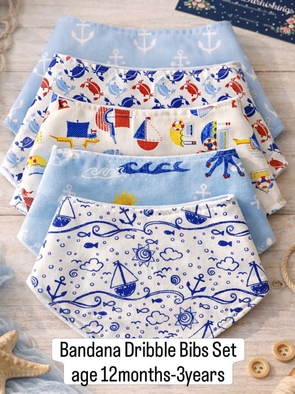 Bandana Baby Bib - Set of 5 - age 12months - 3years