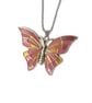 Pink butterfly pendant in dusty pink, rose gold and gold enamel, necklace gift - Image 3