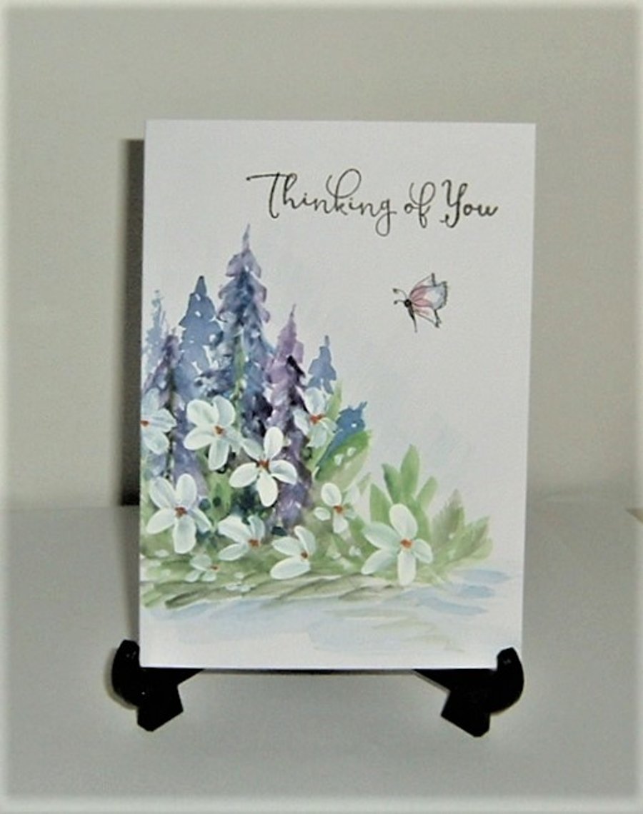 original art hand painted floral greetings card ( ref F 564)