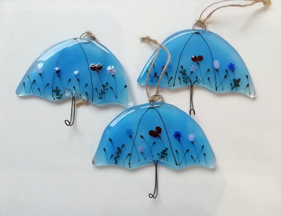 Fused Glass Umbrella Key Hook: Handmade Home Storage Organizer