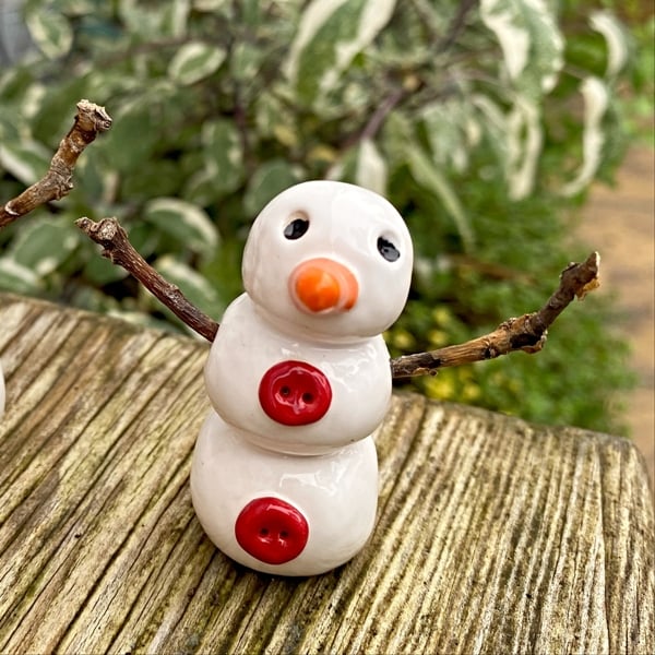 Mini Ceramic Snowman with Real Twiggy Arms