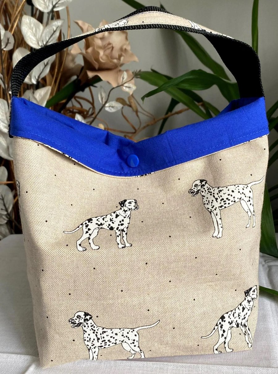 Handmade dalmatian print lunch bag cotton snap closure reusable eco food bag