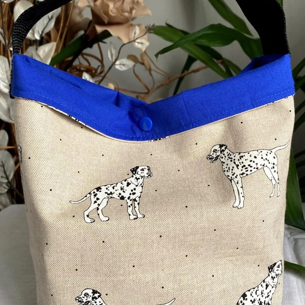 Handmade dalmatian print lunch bag cotton snap closure reusable eco food bag