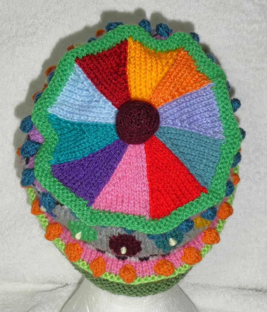 Circles and Bobbles Handknit Hat. Winter hat. Medium. Multicolour Hat