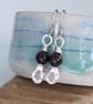 Garnet and molten silver drop earrings, silver dangle earrings, arc jewellery