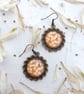 Vintage Style Dangle Earrings with Flower Art - Image 2