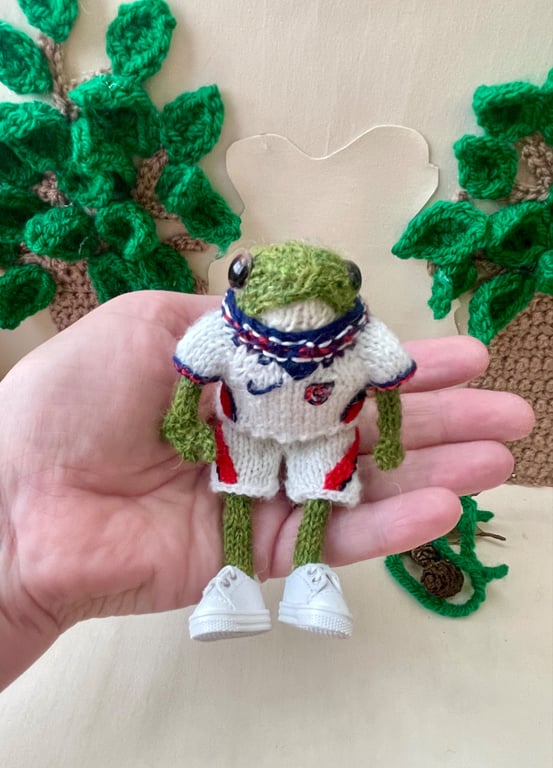 Dave the England football Frog Hand-Knitted Frog, Froggy Ornament, Frog Gift